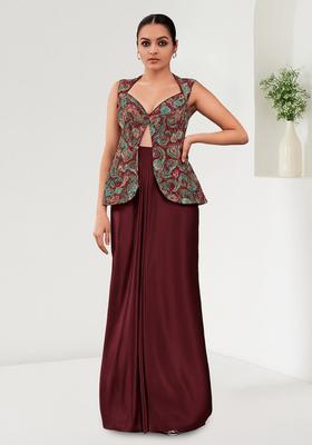 Multicolour Embroidered Crepe Fusion Set