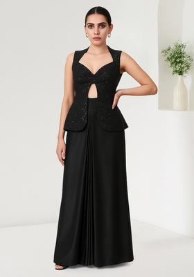 Black Sequin Net Fusion Set