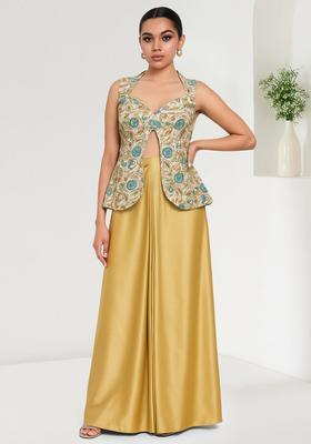 Multicolour Embroidered Crepe Fusion Set