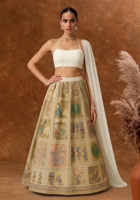 Multicolour Figure Print Silk Blend Lehenga Set