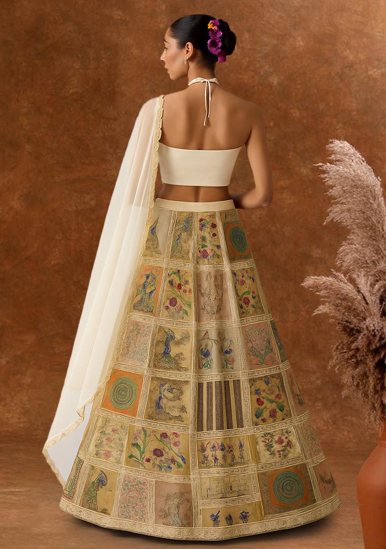 Multicolour Figure Print Silk Blend Lehenga Set - Indya