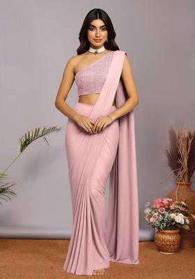 Multicolour Embroidered Silk Blend Pre Draped Saree Set