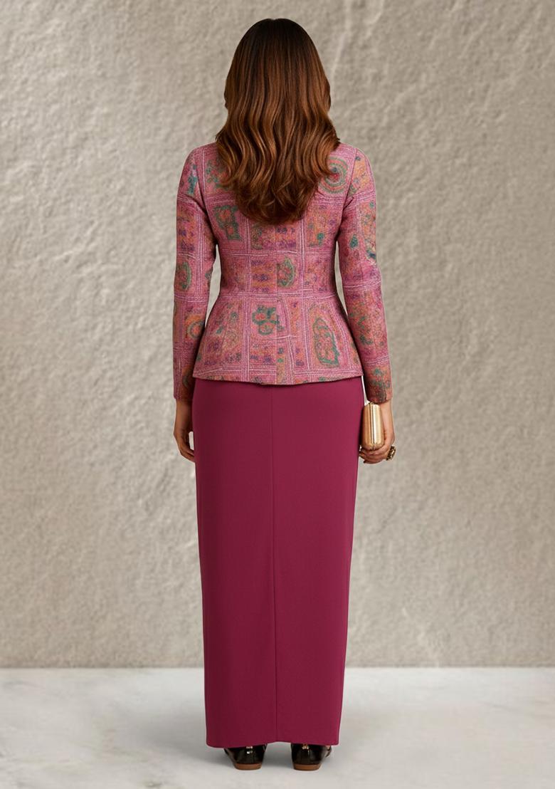 Pink Figure Print Silk Blend Fusion Set - Indya