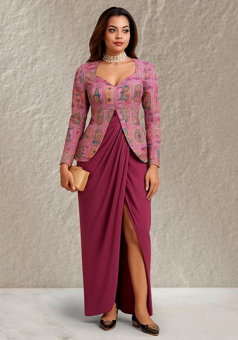 Pink Figure Print Silk Blend Fusion Set