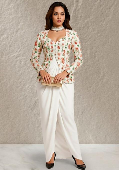 Multicolor Floral Print Silk Blend Fusion Set