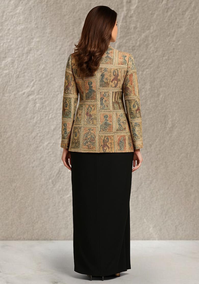 Multicolor Figure Print Silk Blend Fusion Set - Indya