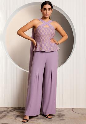 Purple Figure Print Silk Blend Fusion Set