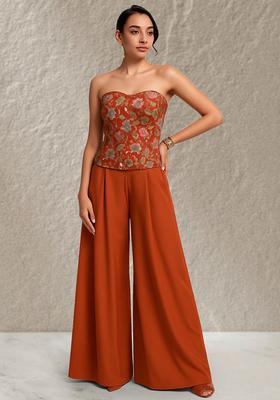 Mustard Embroidered Crepe Fusion Set