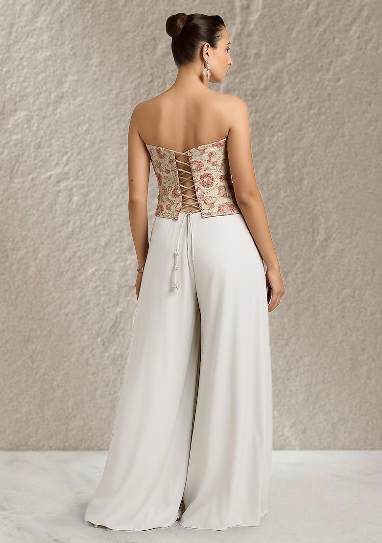 White Embroidered Crepe Fusion Set - Indya