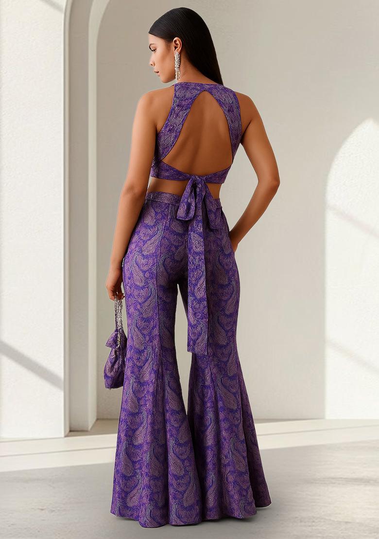 Blue Sequin Net Fusion Set - Indya