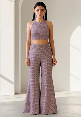Purple Figure Print Silk Blend Fusion Set