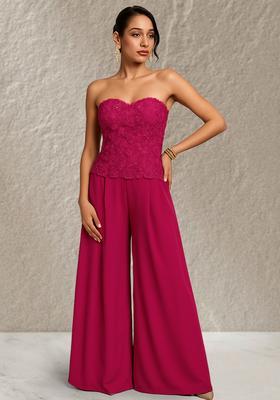 Maroon Embroidered Net Fusion Set