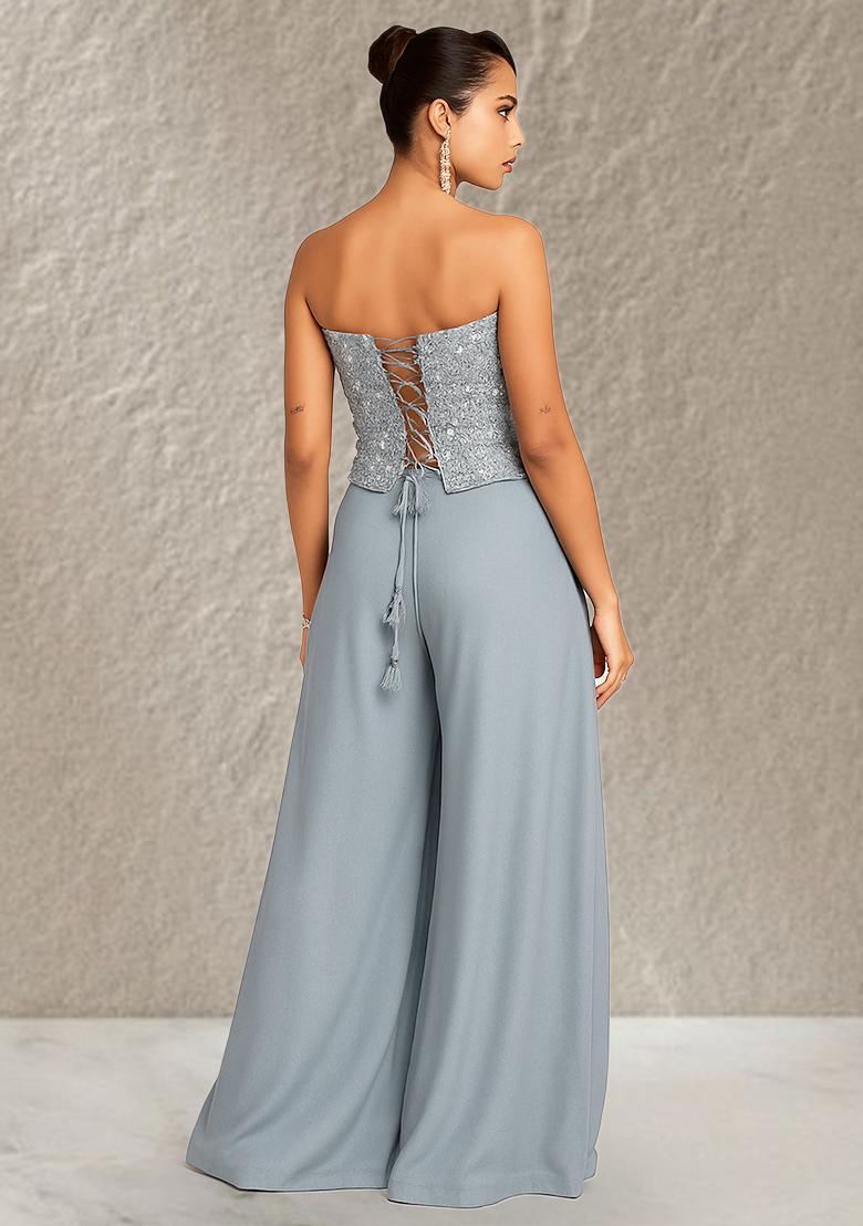 Blue Embroidered Net Fusion Set - Indya