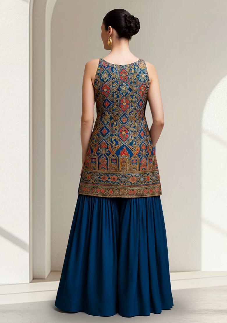 Multicolor Figure Print Crepe Sharara Set - Indya