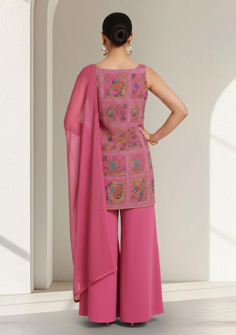 Pink Figure Print Silk Blend Sharara Set - Indya