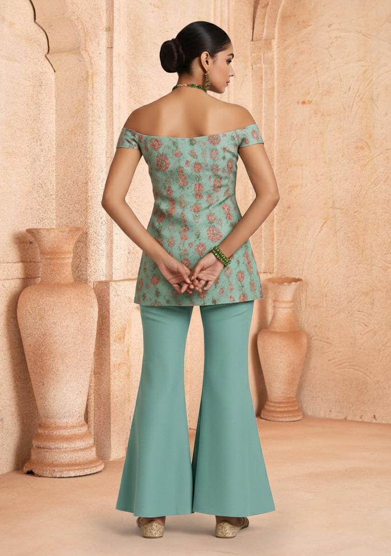 Multicolor Figure Print Silk Blend Fusion Set - Indya