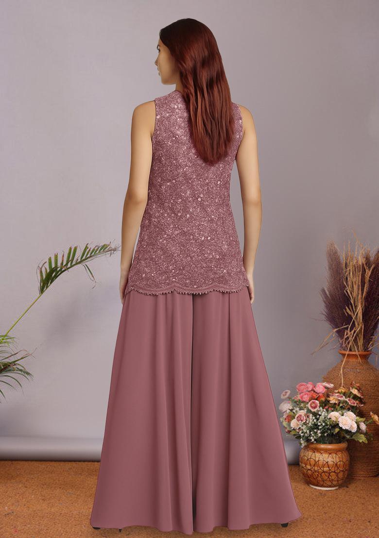 Pink Embroidered Net Sharara Set - Indya