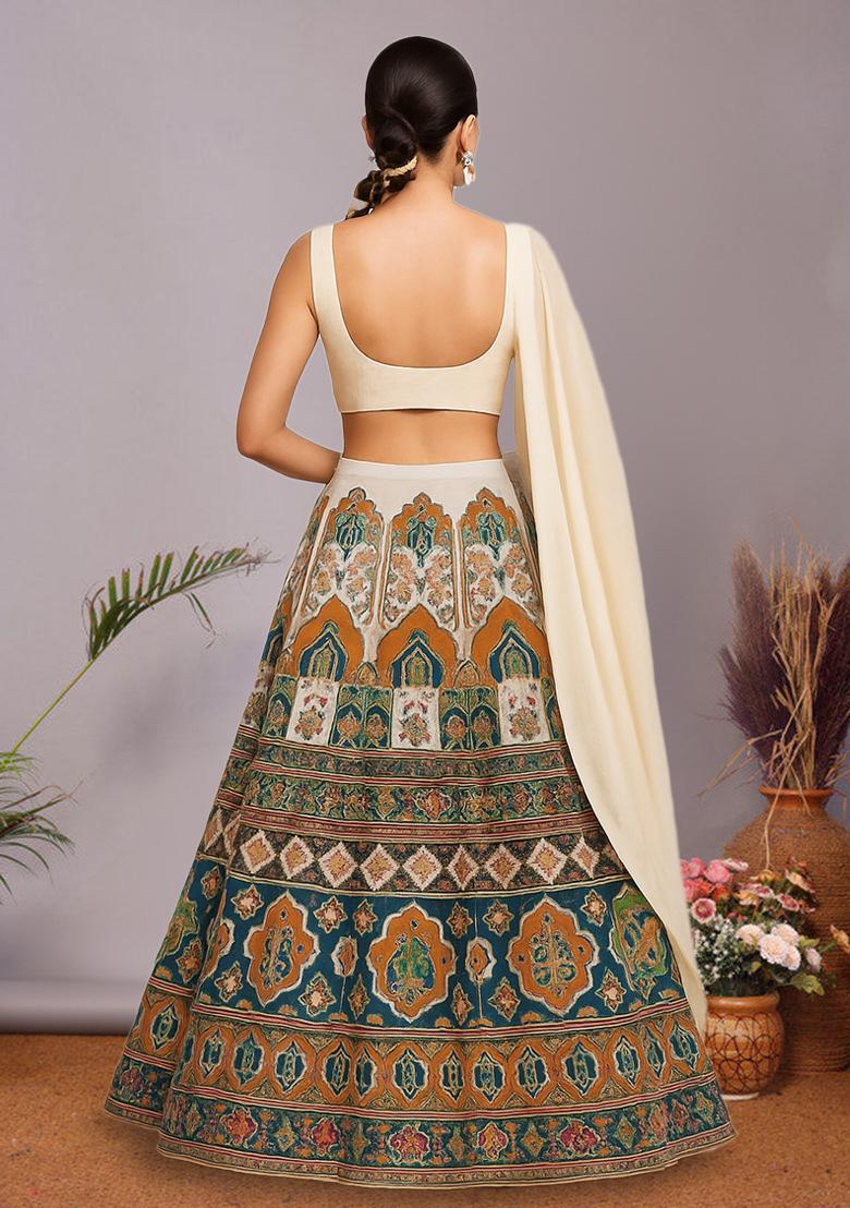 Multicolor Figure Print Crepe Lehenga Set - Indya