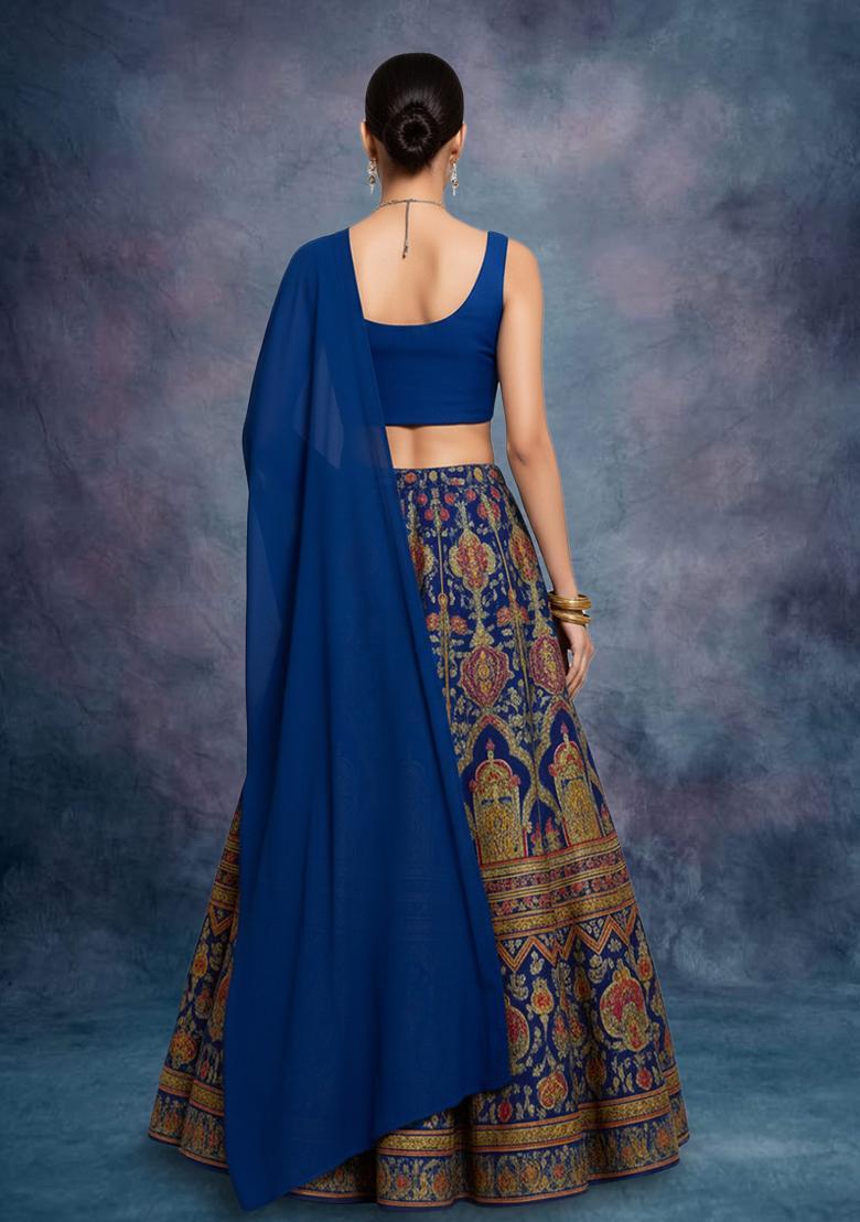 Multicolor Figure Print Crepe Lehenga Set - Indya
