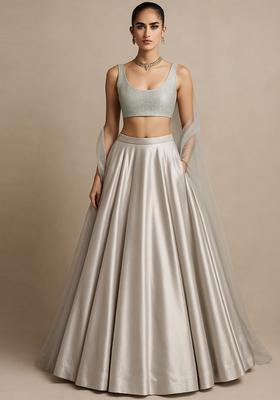 White Sequin Net Lehenga Set