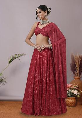 Red Sequin Lurex Lehenga Set