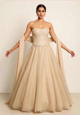 Rose Gold Embroidered Net Lehenga Set