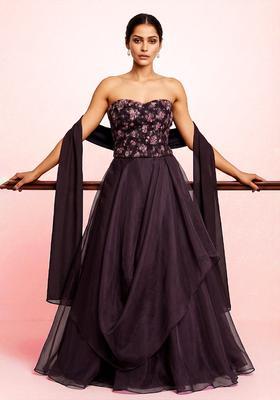 Grey Embroidered Net Lehenga Set