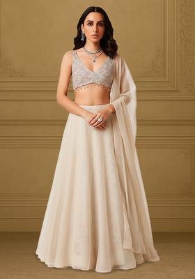 Rose Gold Embroidered Net Lehenga Set