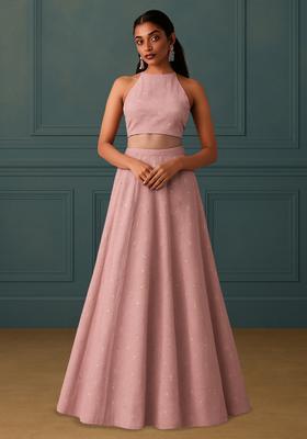 Pink Embellished Linen Lehenga Set