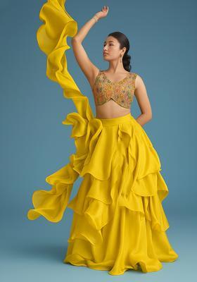 Multicolor Printed Silk Blend Lehenga Set