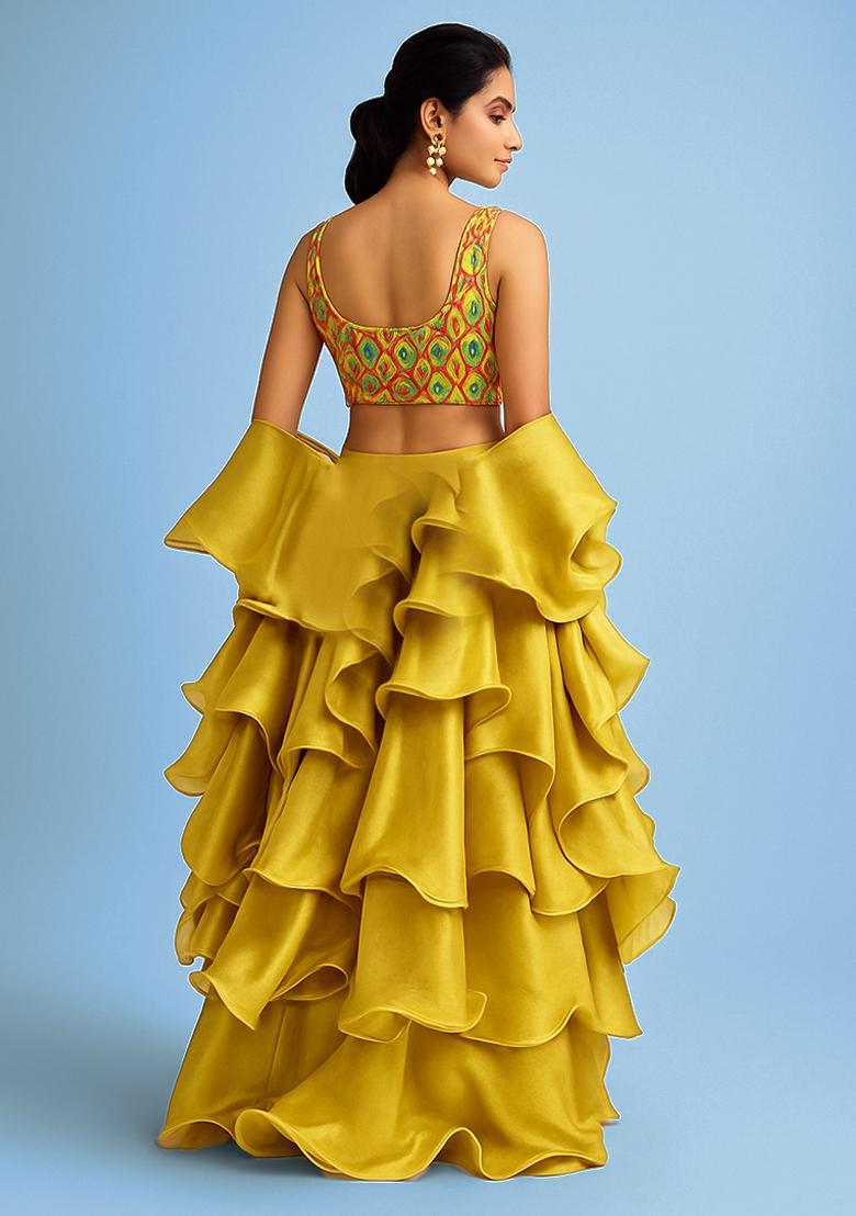 Multicolor Printed Silk Blend Lehenga Set - Indya