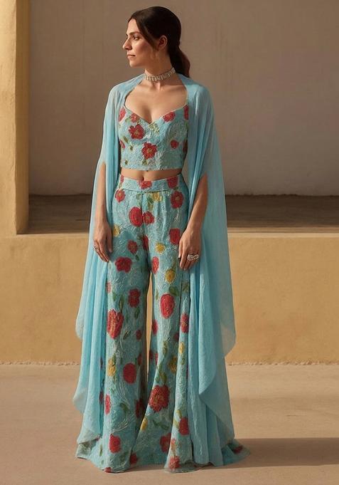 Blue Printed Chinnon Fusion Set
