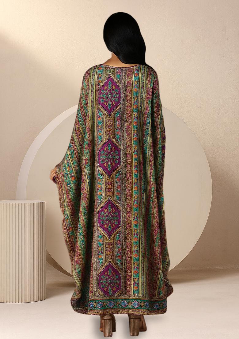 Multicolor Printed Brocade Fusion Set - Indya