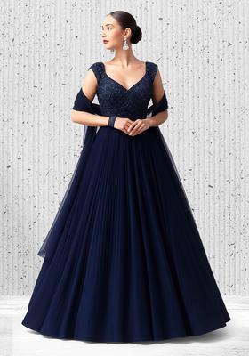 Deep Blue Embellished Net Anarkali Set