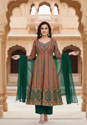 Multicolor Printed Brocade Anarkali Set
