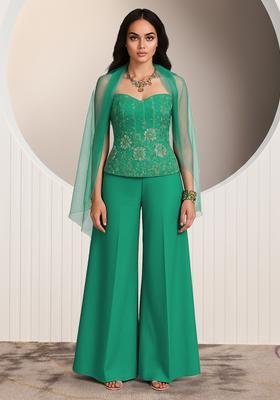 Blue Embroidered Crepe Fusion Set
