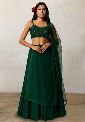 Green Sequin Net Lehenga Set