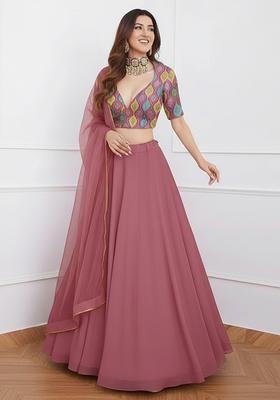 Pink Abstract Print Silk Blend Lehenga Set