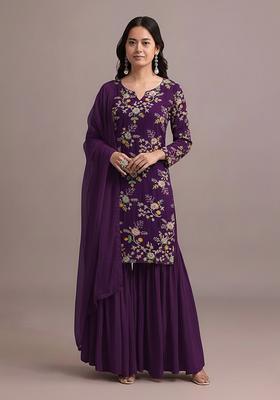 Purple Embroidered Crepe Sharara Set