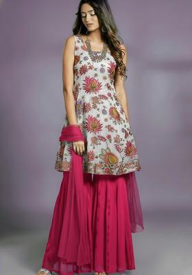 Light Beige Embroidered georgette Sharara Set