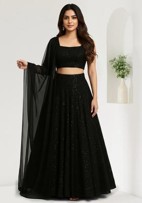 Black Sequin Net Lehenga Set