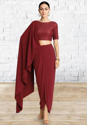 Deep Red Solid Lycra Fusion Set