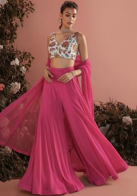 Pink Embroidered Georgette Fusion Set