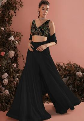 Black Embroidered Silk Blend Fusion Set