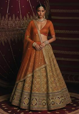 Rust Embroidered Crepe Lehenga Set