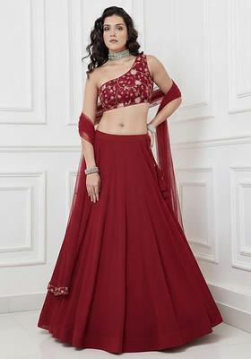 Red Embroidered Silk Blend Lehenga Set