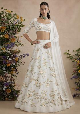 White Embroidered Crepe Lehenga Set