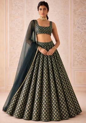 Dark Blue Brocade Lehenga Set