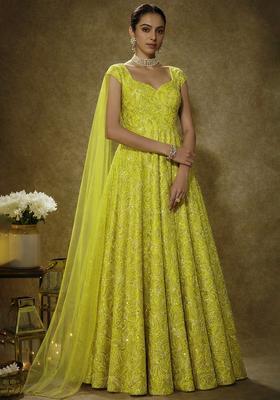 Yellow Embroidery Blouse Chinon Anarkali Set