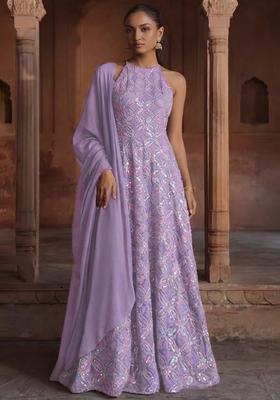 Lavender Embroidery Net Anarkali set